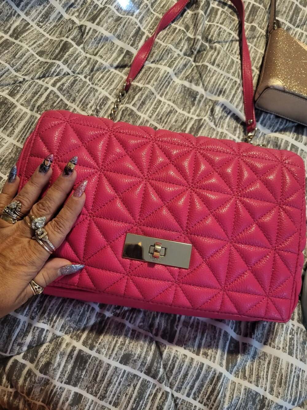 pink quilted Kate Spade crossbody bag purse